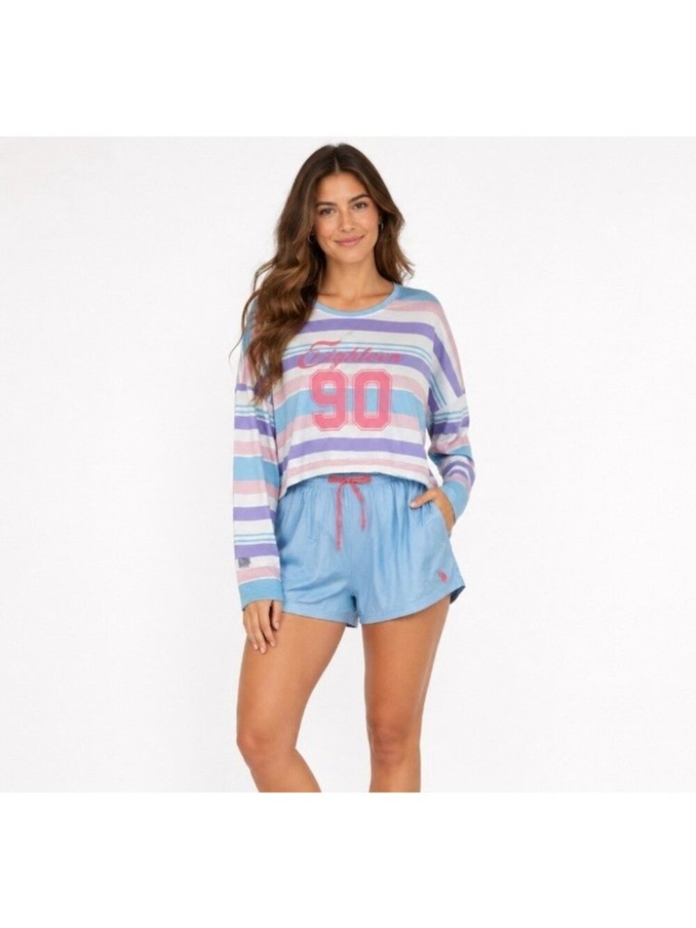 U S Polo Assn Womens Pajama set  lounge sleep sz XL 2pc Long Sleeve Top Shorts